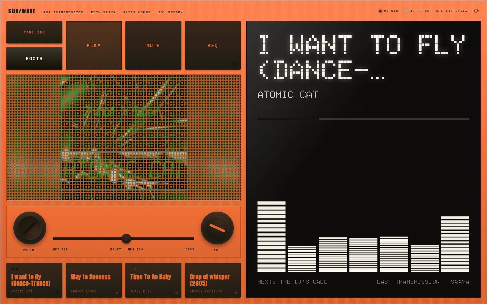 SUB/WAVE player — Unit SW-9 skin in the Flare theme